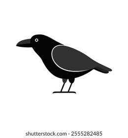 Flat Vector Illustration of Crow with Bold Black Body and Clean Lines