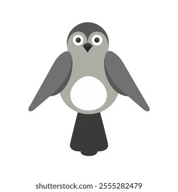 Flat Vector Illustration of Cuckoo Bird with Gray Body and Clean Lines