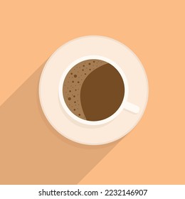 Flat Vector Illustration of Cup of Coffee on Top View Isolated for Poster