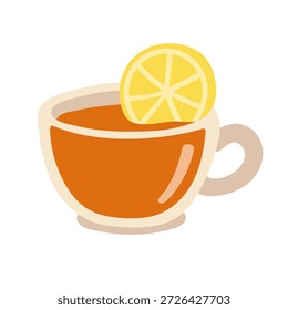 Flache Vektorgrafik einer Tasse mit heißem Zitronentee. Gemütliche Getränkekonzept für Wellness, Entspannung, Café-Menü, Kräutergetränk und gesundes Lifestyle-Design.
