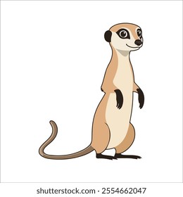 Flat Vector Illustration of Curious Meerkat with Exaggerated Eyes, Minimalist Design