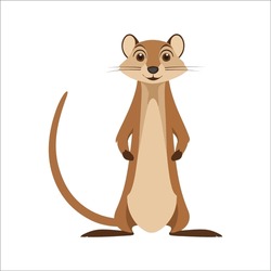 Flat Vector Illustration of Curious Mongoose with Big Eyes and Simple Tail