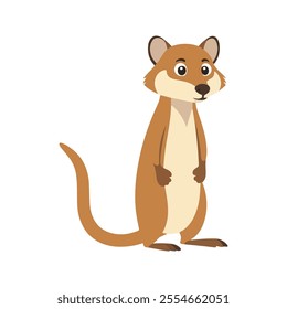 Flat Vector Illustration of Curious Mongoose with Big Eyes and Simple Tail