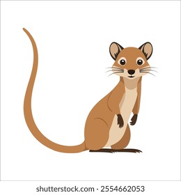 Flat Vector Illustration of Curious Mongoose with Big Eyes and Simple Tail