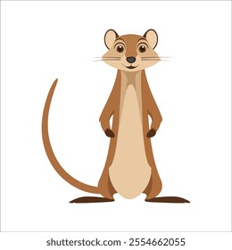 Flat Vector Illustration of Curious Mongoose with Big Eyes and Simple Tail