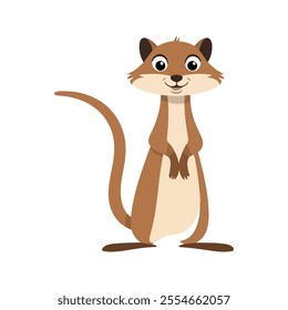 Flat Vector Illustration of Curious Mongoose with Big Eyes and Simple Tail