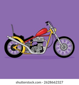 Flat Vector Illustration of Custom Chopper Motorcycle in Vibrant Colors