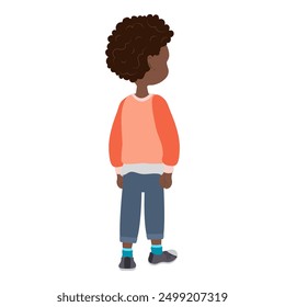 Flat Vector Illustration of Cute African American Kid Boy with Skateboard, Cartoon Character Set For Animation, Various Views, Poses and Gestures. Item 2