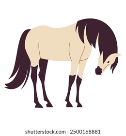 Flat vector illustration. Cute beige horse in spots on white background 
