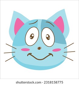 Flat vector illustration of a cute blue big eyed cat doing cute poses on white background.