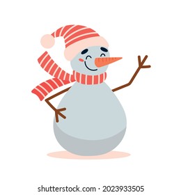 Flache Vektorgrafik süßer Cartoon-Weihnachtsschneemann einzeln auf weißem Hintergrund
