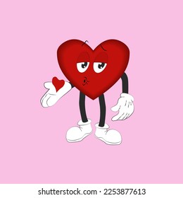 
Flat vector illustration cute cartoon heart send air kiss, valentine's day card, love