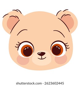 Flat vector illustration in cute cartoon children style. Bear face on white background 