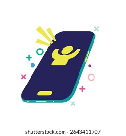 Flat vector illustration of a cute cartoon phone receiving an incoming call. Ideal for UI UX, mobile communication, alert system, social app design, and technology concept art.