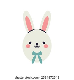 Flat vector illustration of a cute easter bunny with a bow. A cheerful and decorative design element for spring and easter celebrations. Funny rabbit.