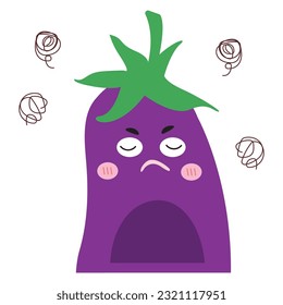 Flat vector illustration. of a cute eggplant posing angry on a white background.