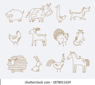 flat vector illustration of cute farm animals