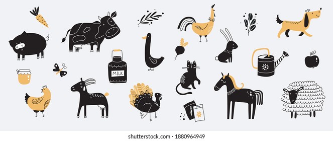 Flat Vector Illustration Of Cute Farm Animals
