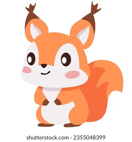 Flat vector illustration. Cute forest squirrel. Child illustration on white background 