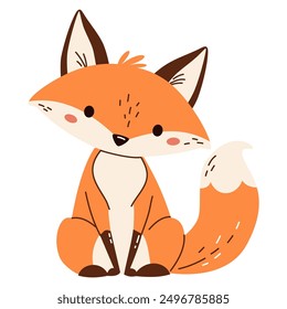 Flat vector illustration. Cute forest kind fox. Child illustration on white background 