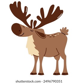 Flat vector illustration. Cute forest moose. Child illustration on white background 