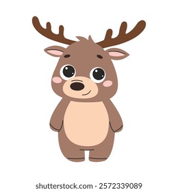 Flat vector illustration. Cute forest deer. Child illustration on white background
