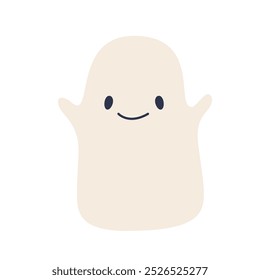 Flat vector illustration of a cute ghost character, perfect for Halloween-themed designs and children's projects. This adorable ghost adds a playful, friendly vibe to decorations, banners