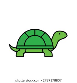 A flat vector illustration of a cute green turtle isolated on a white background