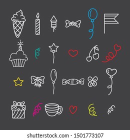 Flat vector illustration with cute icons. Various design icons. Icons vector element. 