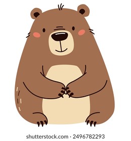 Flat vector illustration. Cute kind brown bear. Children's illustration on white background 