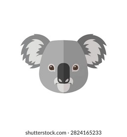 Flat Vector Illustration of a Cute Koala Head, Australian Marsupial Animal Face on White Background