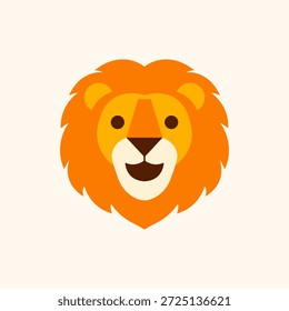 Flache Vektorgrafik eines süßen Löwenkopfes im Cartoonstil. Geeignet für Logos, Icons, Kinder-Projekte und Web-Design.