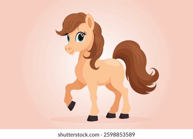 Flat Vector Illustration of Cute Little Pony Isolated.