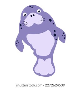 flat vector illustration of cute manatee isolated on white background, scandinavian style, dugong in cartoon style svg