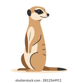 A flat vector illustration of a cute meerkat standing in an alert pose isolated on a plain background