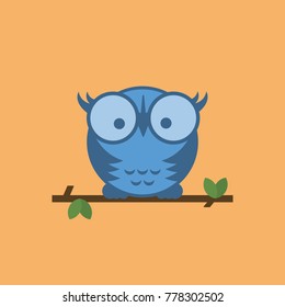 Flat Vector Illustration of Cute Owl on a Tree