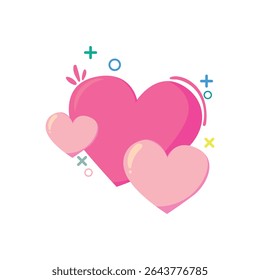 Flat vector illustration of cute pink hearts in cartoon style. Ideal for love-themed designs, wedding invitations, Valentine’s Day promotions, and romantic decoration. Bright and sweet emotion symbol.