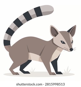 A flat vector illustration of a cute ring tailed lemur standing and walking isolated on a plain background