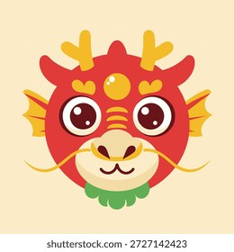Ilustración vectorial plana de una linda cabeza de dragón chino estilizado