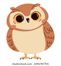 Flat vector illustration. Cute surprised forest owl. Children's illustration on white background 