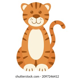 Flat vector illustration of cute tiger. 