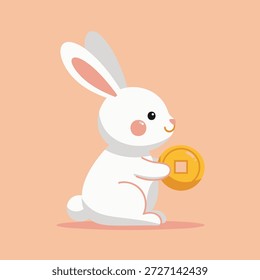 Ilustração de vetor plano de um personagem bonito de coelho branco