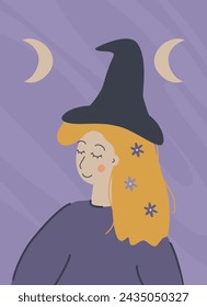 flat vector illustration with a cute witch vector illustration