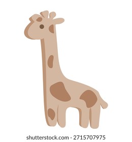 Flache Vektorgrafik eines süßen Giraffenspielzeugs aus Holz in neutralen Beigetönen. Skandinavisches Minimaldesign perfekt für Kindergarten-Dekoration