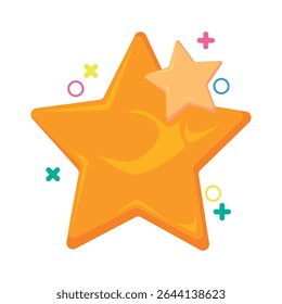 Ilustração vetorial plana de um ícone de estrela amarela bonito, perfeito para interfaces de aplicativos, recompensas de jogos, classificações, marcadores favoritos e desenhos animados decorativos. Brilhante e divertido para uso de interface do usuário ou UX.
