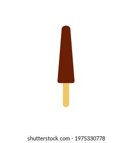 Flat vector illustration of dark chocolate popsicle ice cream bar on a stick in bright colors. Isolated on white background.