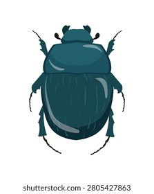 Flat vector illustration of a dark turquoise earthboring dung beetle insect isolated on white background.