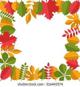 Flat vector illustration: Decorative different leaves frame isolated on white background