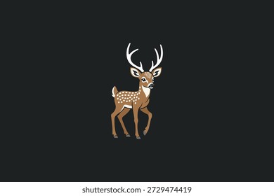 Ilustración vectorial plana de ciervos con astas en estilo minimalista, diseño de animales salvajes aislados sobre fondo negro, naturaleza, fauna forestal y concepto al aire libre.