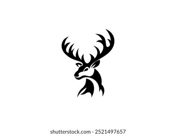 Flat vector illustration of a deer with horns as a logo	